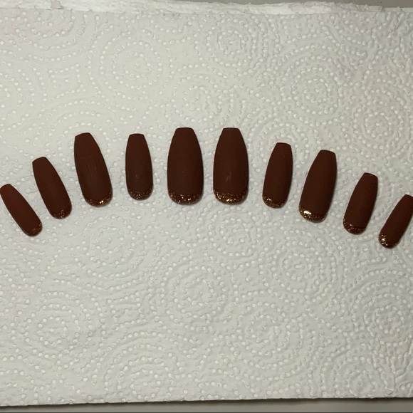 Long Chocolate Matte Coffin Press On Nails-Set/10 - Picture 1 of 7